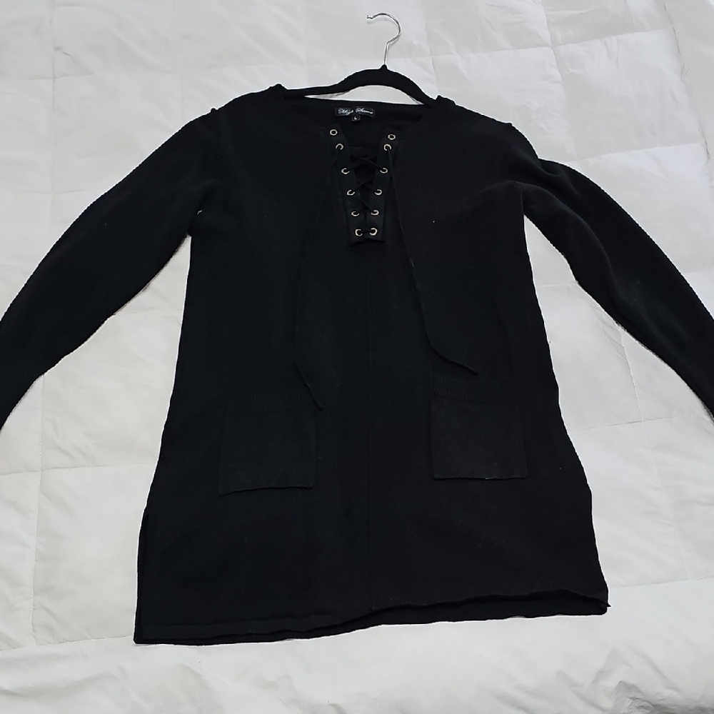 Black Lace-Up Tunic Top